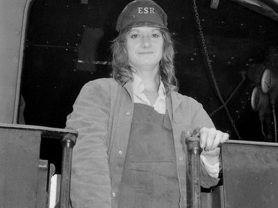 Cranmore Shed ...... This is a picture of Ann West at the time as far as i recall Ann was one of the first female fireman on any locomotive footplate in the UK ..... the story even made the national press. PS The footplate she`s pictured on is that of Jin